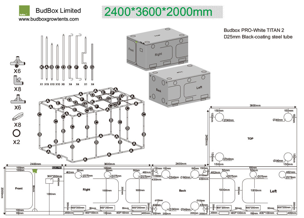 BudBox PRO 360 x 240 x 200cm or 220cm High