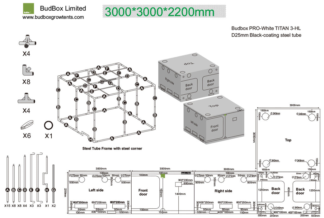 BudBox PRO 300 x 300 x 200cm or 220cm High