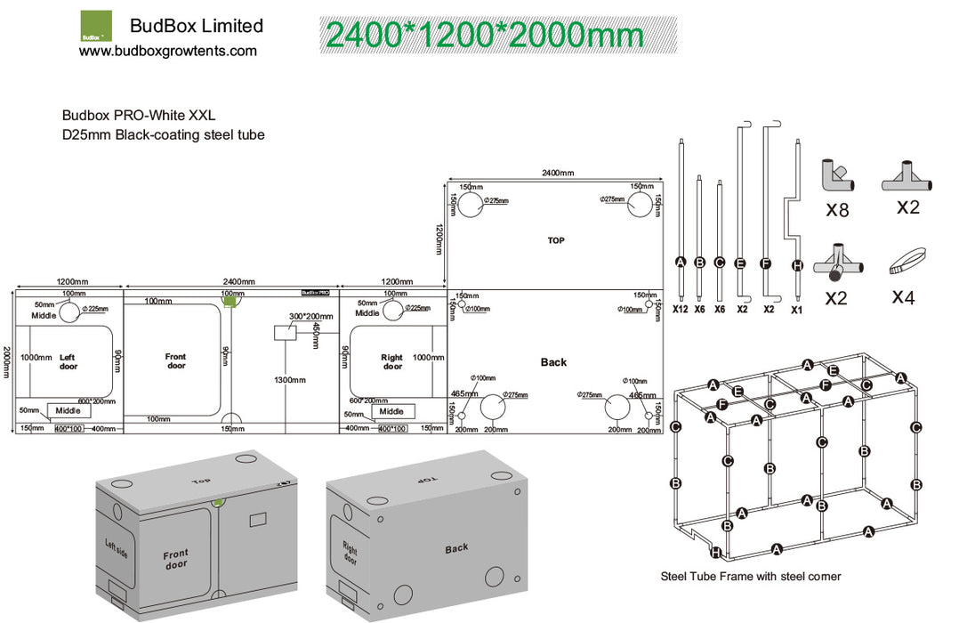 BudBox PRO 120 x 240 x 200cm or 220cm High